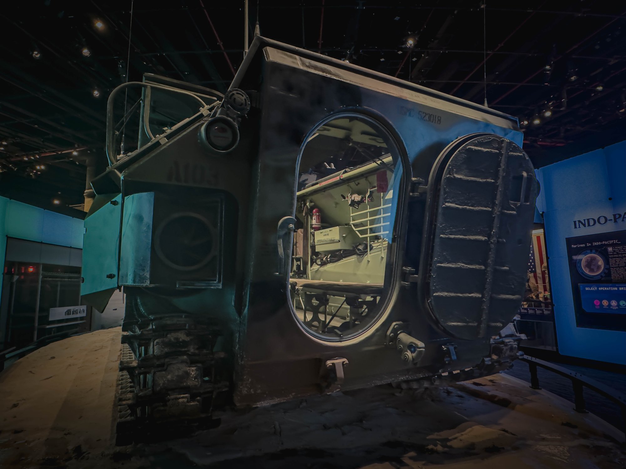 Amphibious assault vehicle on display in the National Museum of the Marine Corps’ expansion galleries